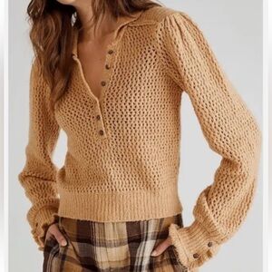 Free People Care FP Snowdrift Pullover Knit Sweater Camel Heather Sz M